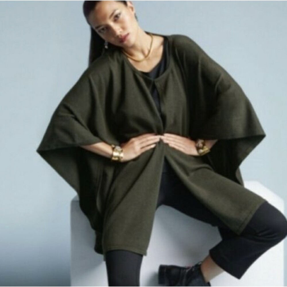 CAbi 3477 Women's Green 100% Cotton Majestic Wrap Cape Sweater Size O/S